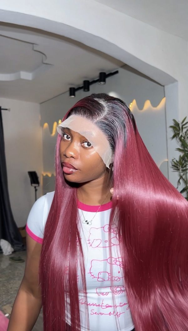Dark root wine frontal wig